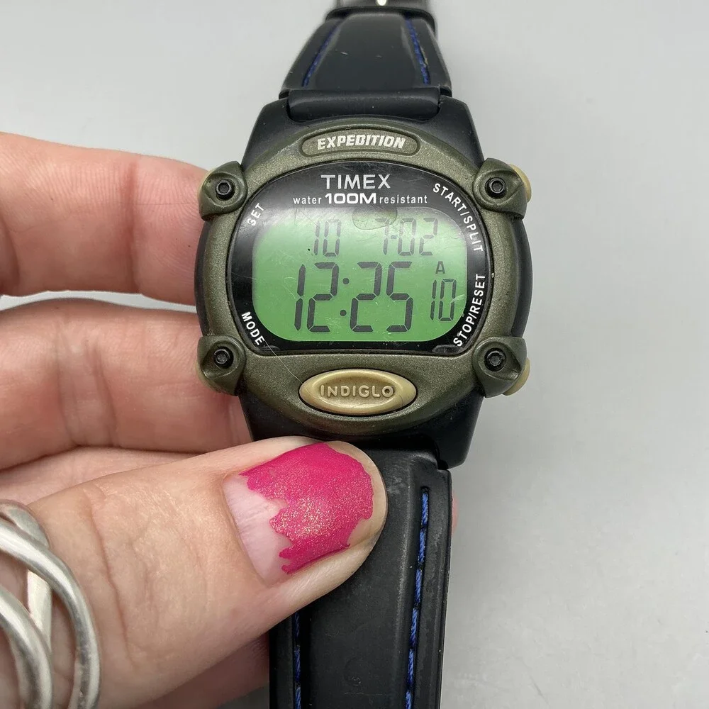 Timex Expedition Indiglo Mens Watch 39mm Digital Black Green WR 100M Timerr